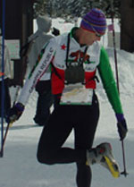 Chuck Lyda preparing to start on the blue course at the 2004 Bear Valley Ski-O (Photo: Tony Pinkham)