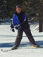 An Auburn Ski Club member relives the last moments of his race with a repeat skate into the finish chute (2004 Royal Gorge Ski-O, Photo: Tony Pinkham)