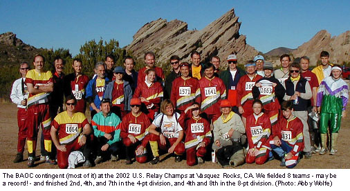 The BAOC contingent at the 2002 US Relay Champs at Vasquez Rocks, CA.